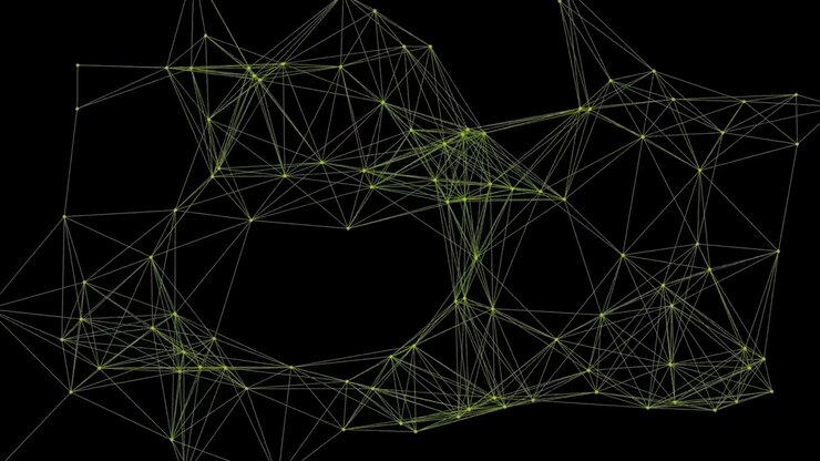 Abstract Digital Network Connection with Moving Green Nodes and Lines