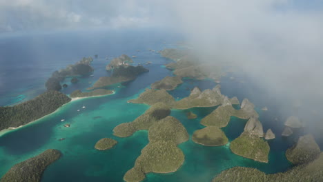 drone of raja ampat, indonesia - flying through cloud