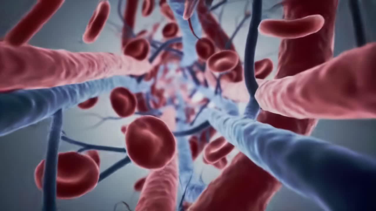 A Stunning Visual Journey through the Human Circulatory System Highlighting Blood Vessels and Red Blood Cells in Motion