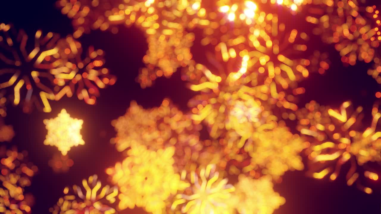 3d 골든 크리스마스 배경은 보케와 필드의 깊이를 가지고 있습니다. 반이는 장난감 눈알이 공중에 매달려 있습니다. 아름답게 반이는 천천히 흔들리고 빛에 반이는. 4k에서 새해를 위해 아름다운 3d.