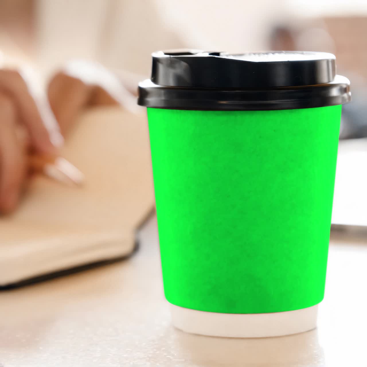 Take out paper coffee cup live mockup animation, transparent 4K video, green screen