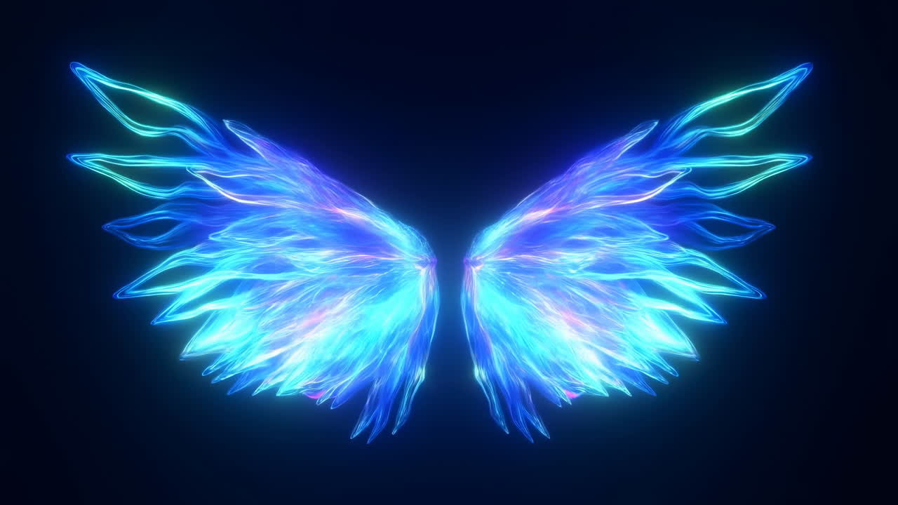 Magical Blue Neon Wings Expanding in Dark Space