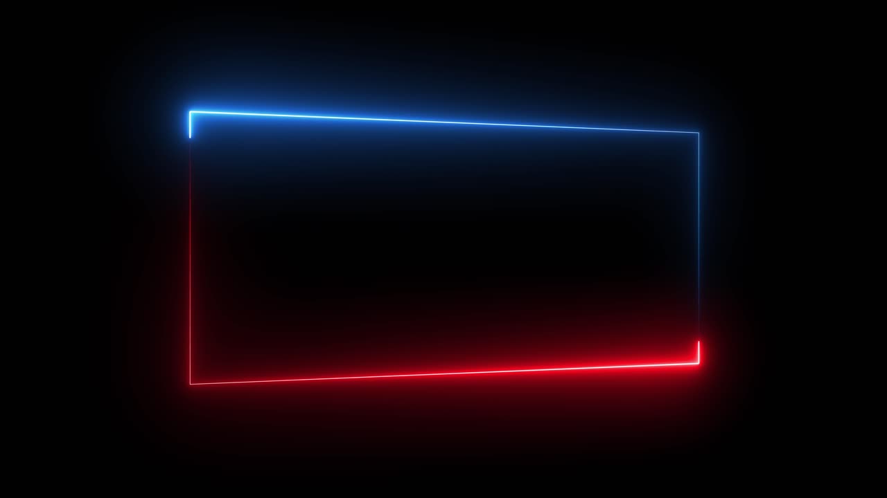 Neon Glowing Red and Blue Rectangle Frame on Black Background