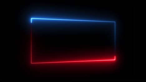 Neon Glowing Red and Blue Rectangle Frame on Black Background