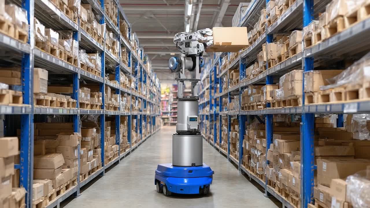 Advanced Warehouse Automation: A Robotic System Efficiently Managing Package Handling and Storage in a High-Density Warehouse Environment