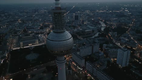 night aerial view of berlin landmark television tower