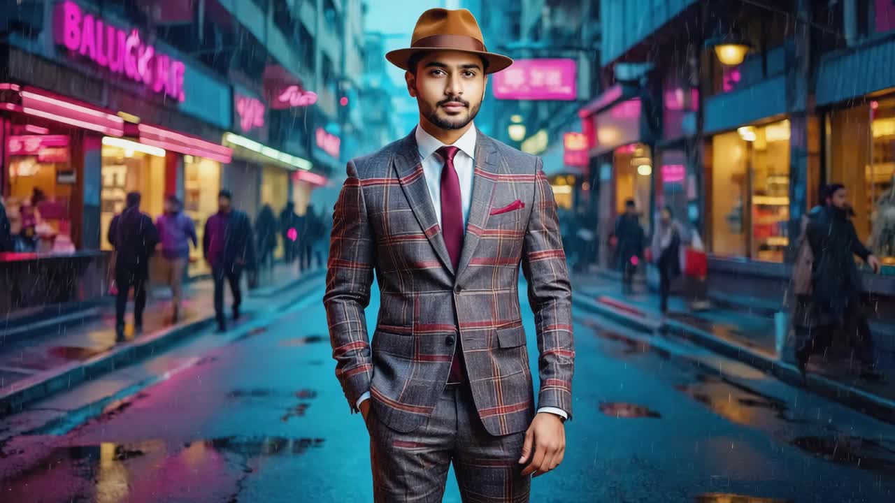 Man in a suit and hat on a city street
