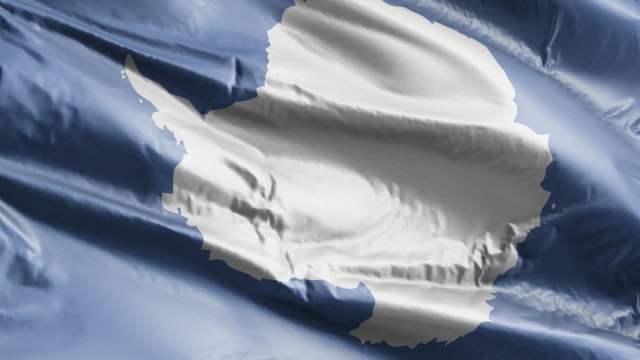 남극의 발은 바람의 순환에 천천히 흔들리고 남극의 배너는 부드럽게 바람에 흔들리고, 완전한 채우기 배경, 20 초 순환.