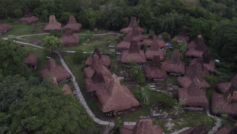 aerial view of kampung situs yarro wora at sumba island indonesia during sunrise