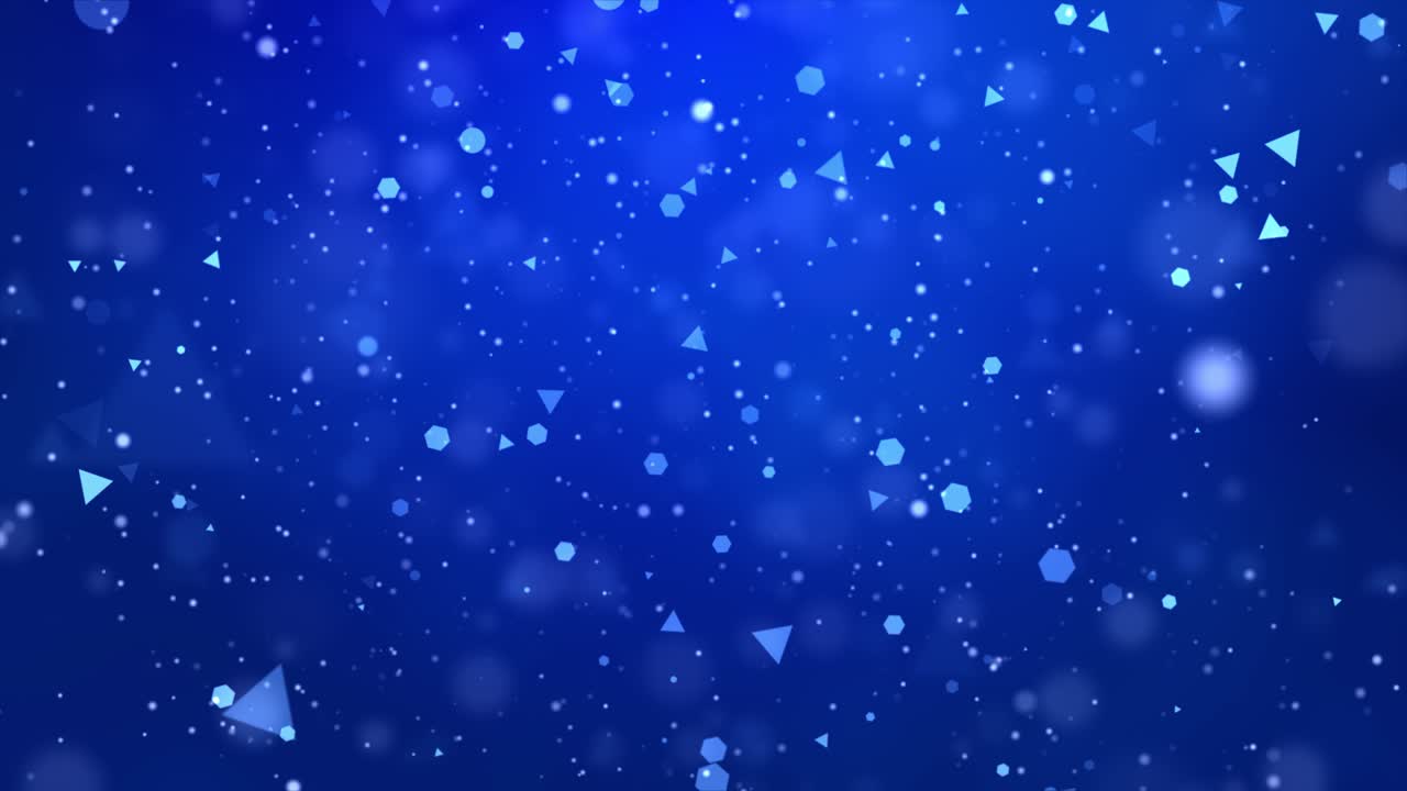 광장 깊이와 보케를 가진 추상적인 반이는 파란색 입자