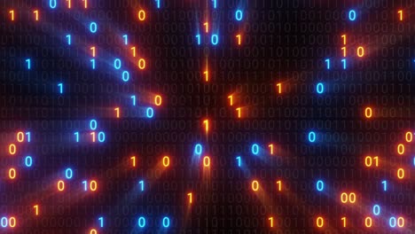 abstract seamless blue and orange digital binary code matrix background vj loop with flare.