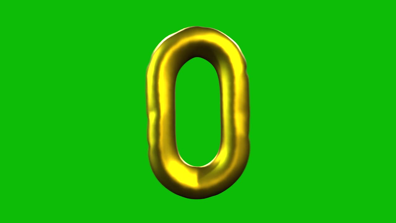 Gold Foil balloon letter O inflates, spins, and reveals on green screen in 3D animation. Ideal for celebrations, parties, birthdays, and video editing projects