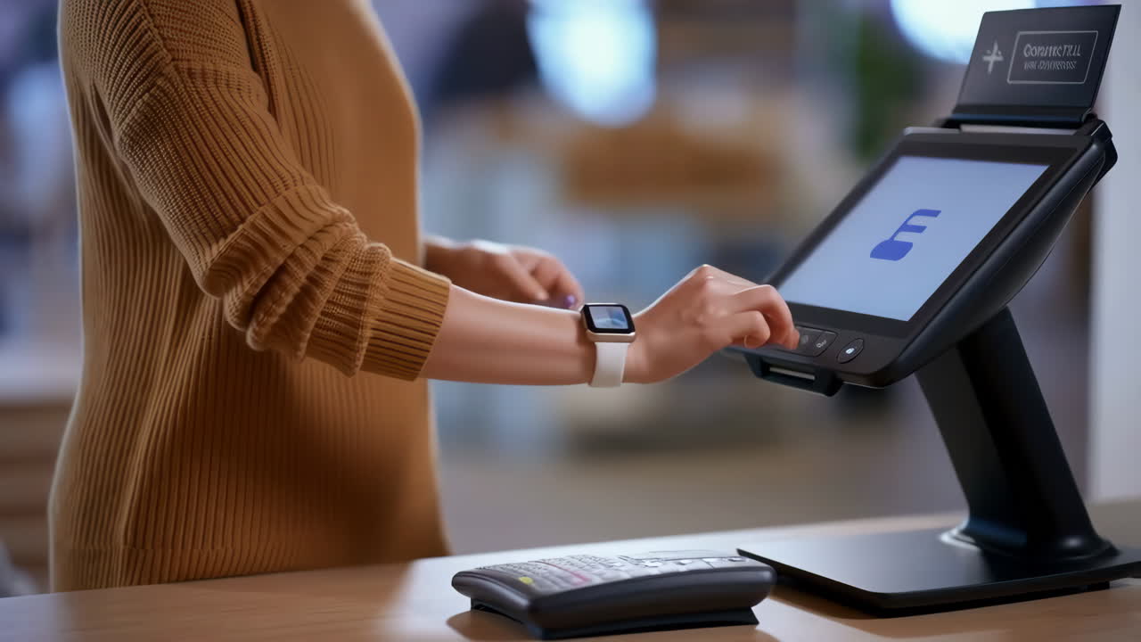 A person interacting with a kiosk