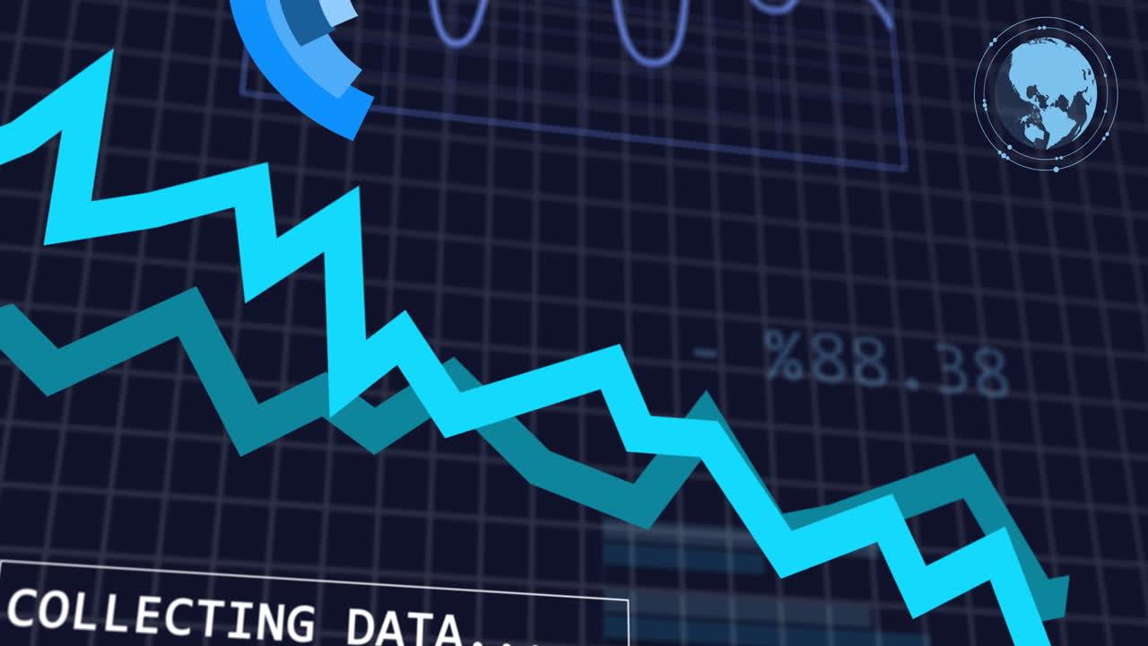 Animation of statistical data processing over grid network against blue background