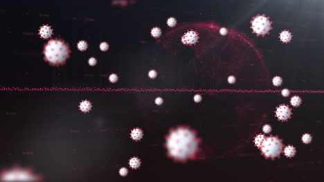 animación del procesamiento de datos y células del virus covid-19