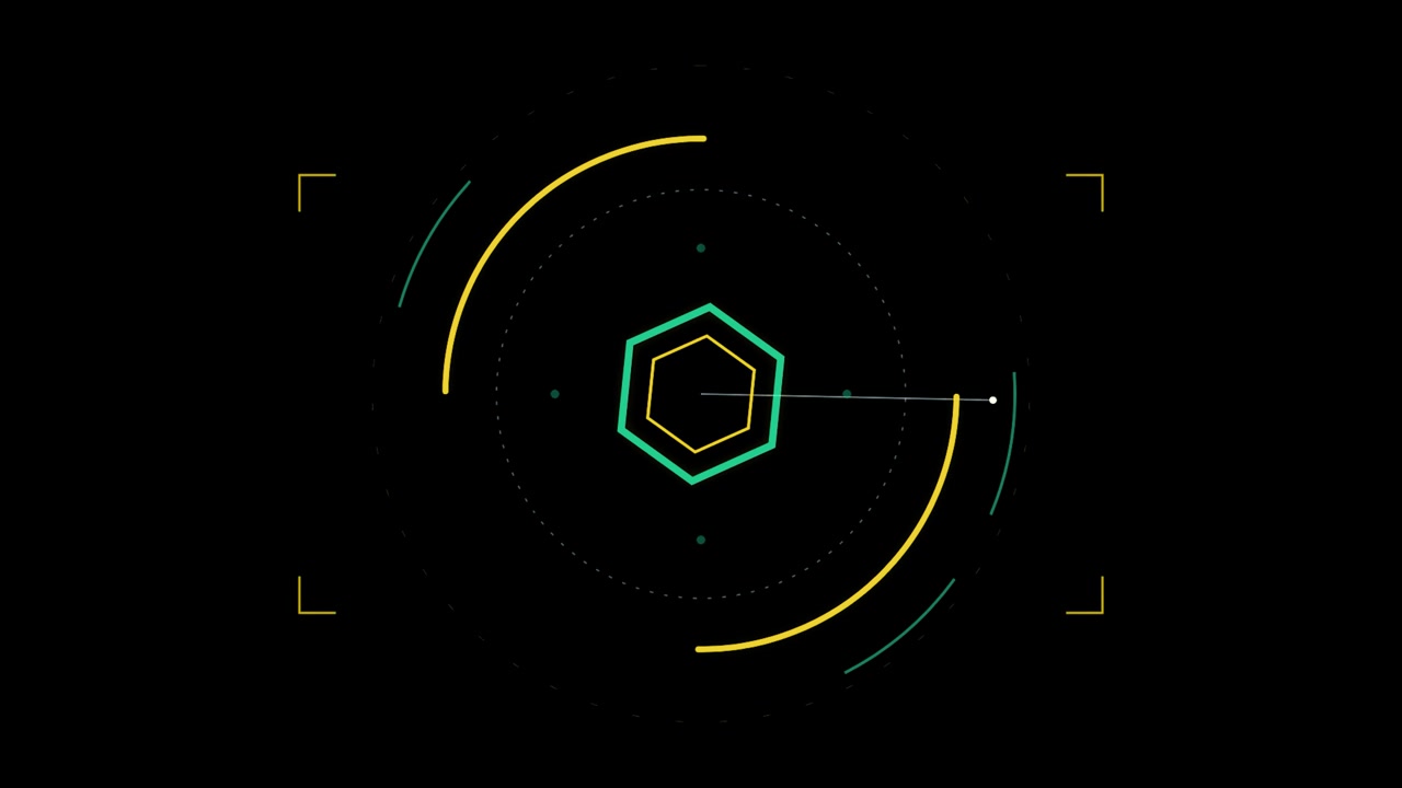 Futuristic Digital Radar Interface with Rotating Hexagon