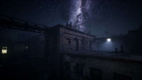 milky way stars above abandoned old fatory