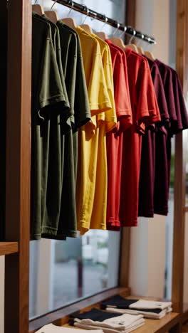 colorful t-shirts on display