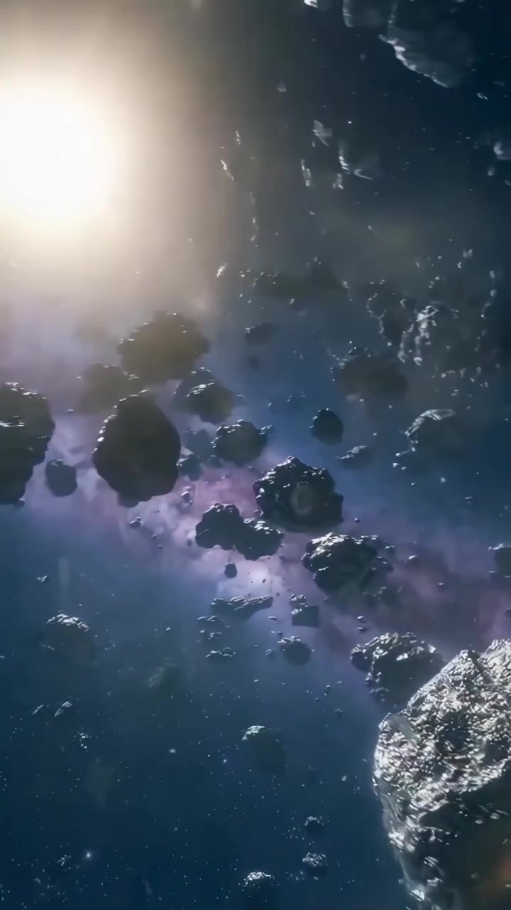 Spaceship Flying Through an Asteroid Field in Deep Space
