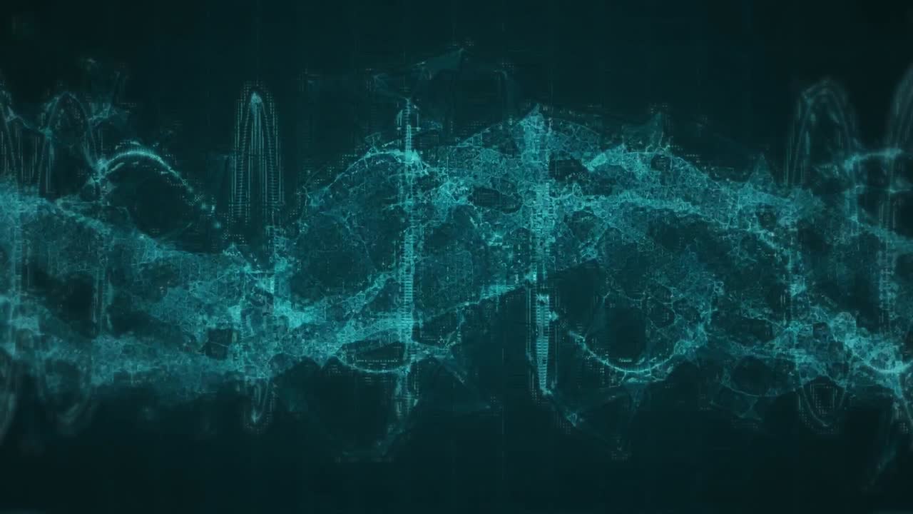 Animation of brain with scientific texts on black background