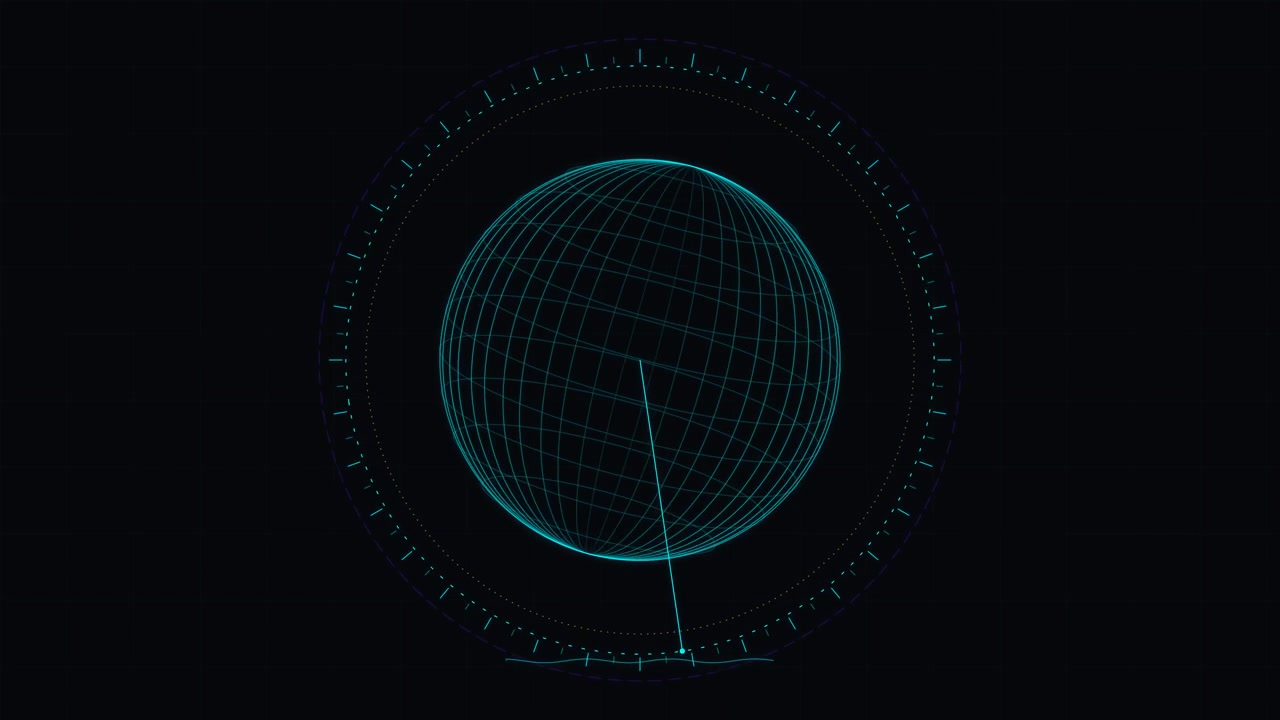 Interfaccia di Scansione Radar Digitale con Wireframe di Globo Rotante