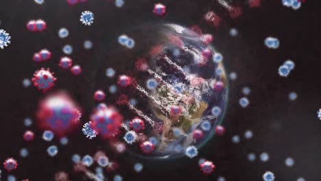 estructura del adn y células de covid-19 contra el giro del globo