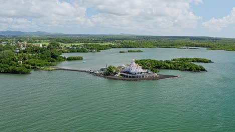 archipelagos in mauritius, aerial drone top notch above indian ocean, clear sky summer vibes, tourism in african coral reefs