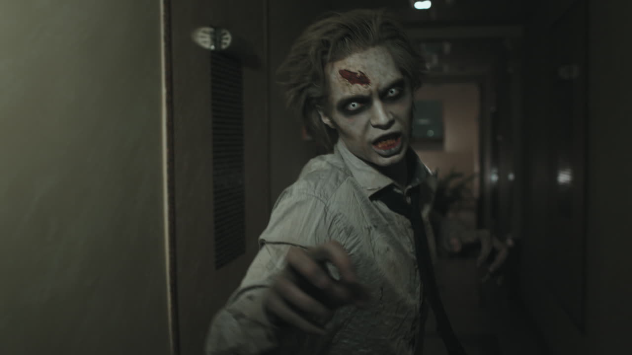 Scary Zombie Man Following Camera