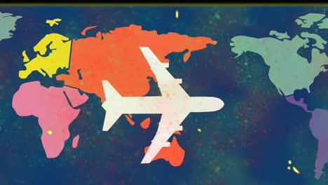 animation of airplane flying over world map