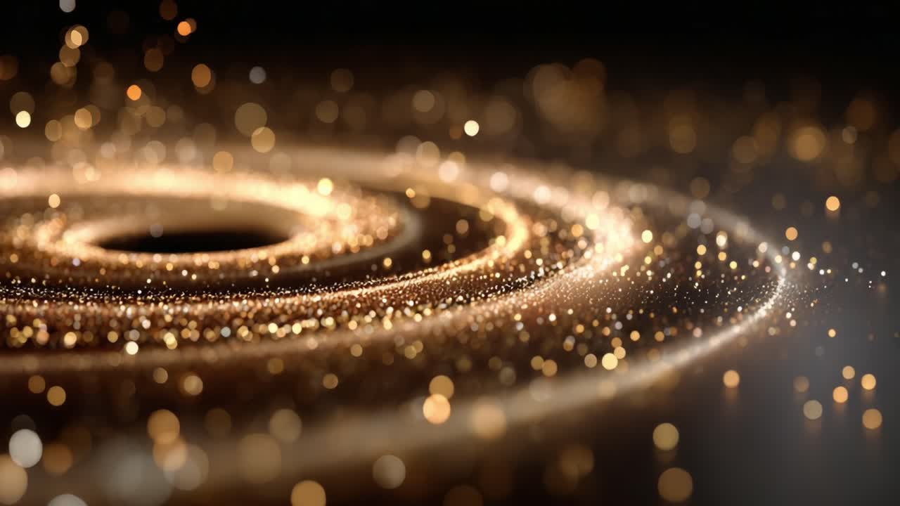 A mesmerizing swirl of golden particles forms a captivating spiral pattern, representing a dynamic flow of energy and light in a cosmic setting that ignites visual wonder