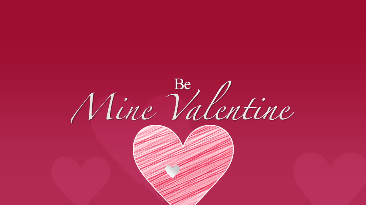 Animated closeup Be Mine Valentine text and motion romantic red hearts on Valentines day background 2