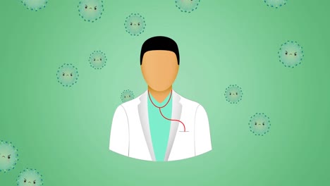 Animation-of-doctor-and-virus-cells-icons-on-green-background