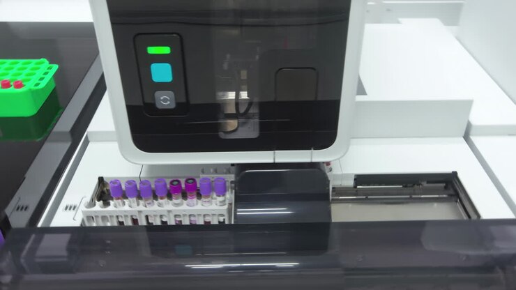 Test di laboratorio su campioni di sangue - movimento parallattico in time-lapse.