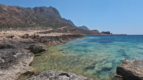 crystal clear water of balos beach on a sunny day in crete island, greece. - static shot