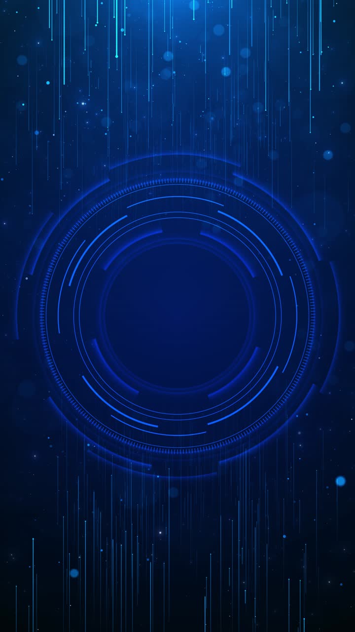 Interfaccia HUD circolare futuristica di radar digitale, con anelli luminosi rotanti per la presentazione del prodotto.