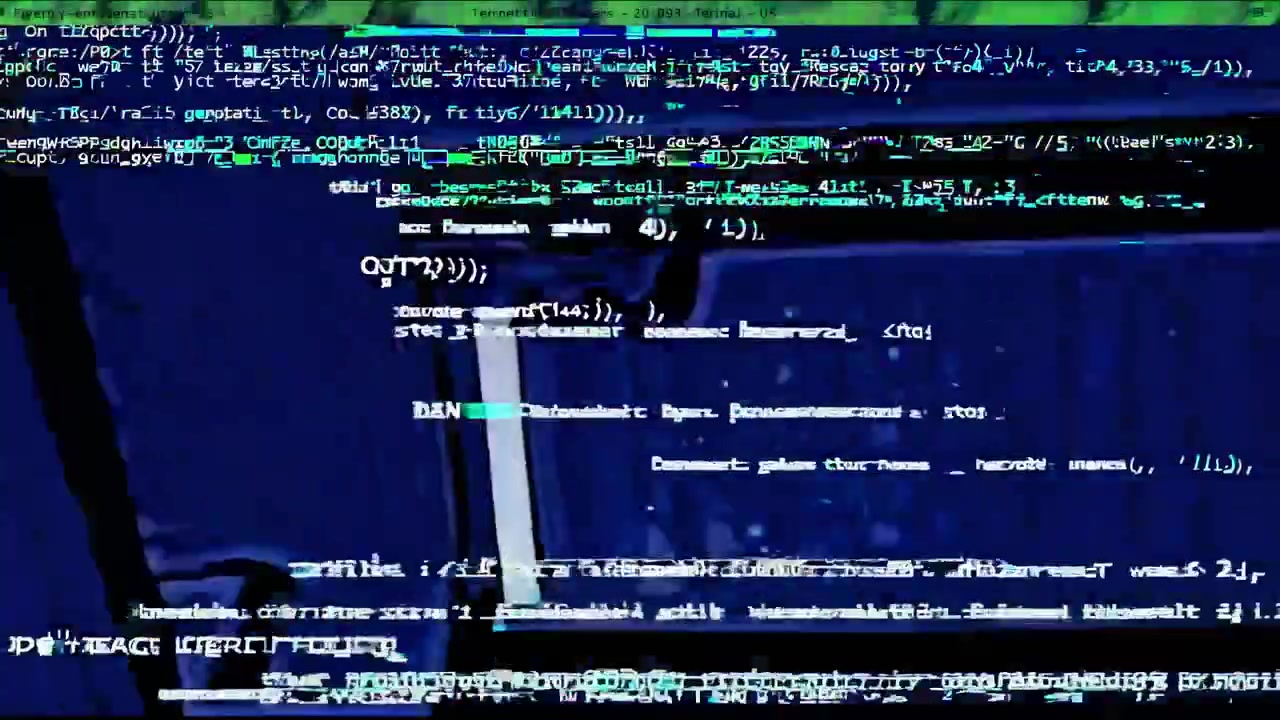 Abstract Digital Glitch Effect with Flickering Code on Screen