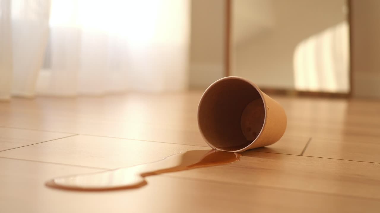 바닥에 커피를 흘렸어