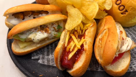 assorted mini sandwiches and chips