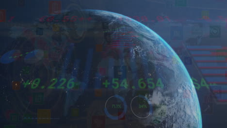 animation of globe and data processing over diagrams