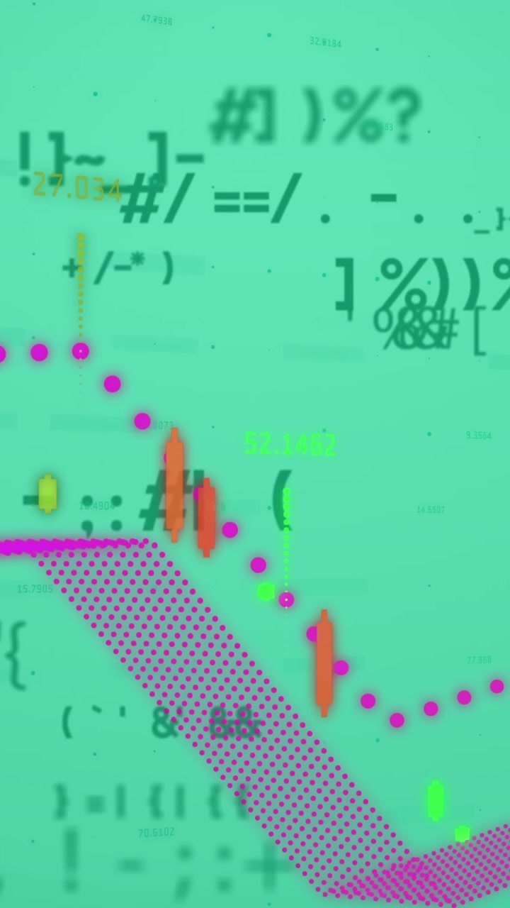 Animation of numbers and financial data processing over green background