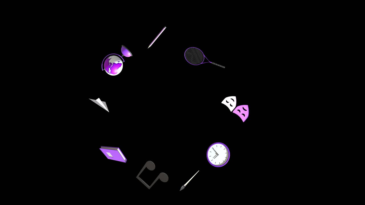 animación de iconos educativos con espacio de copia sobre fondo negro