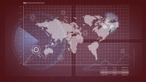 mapa del mundo con puntos de datos y gráficos, animación de análisis financiero global