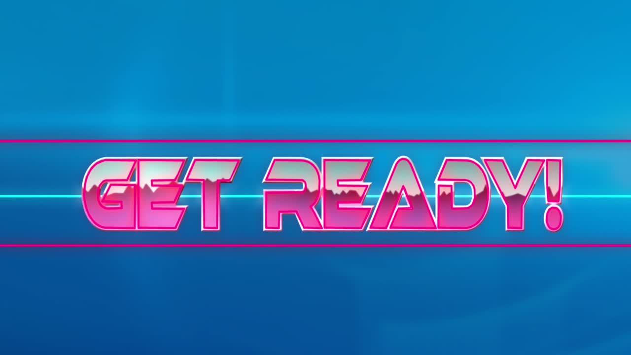 파란색 배경에 선 사이에 외침을 가진 준비 텍스트에서 산의 애니메이션