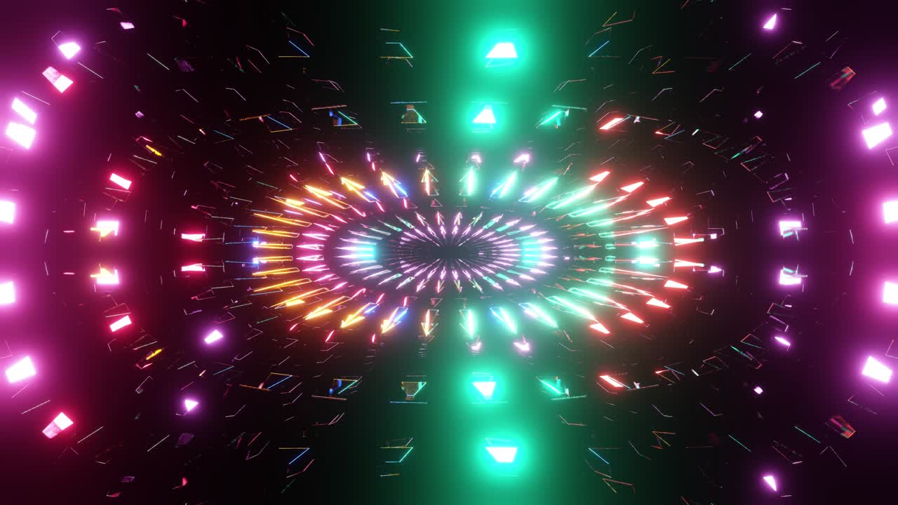Luminoso bagliore al neon di luci scintillanti sotto forma di tunnel al neon