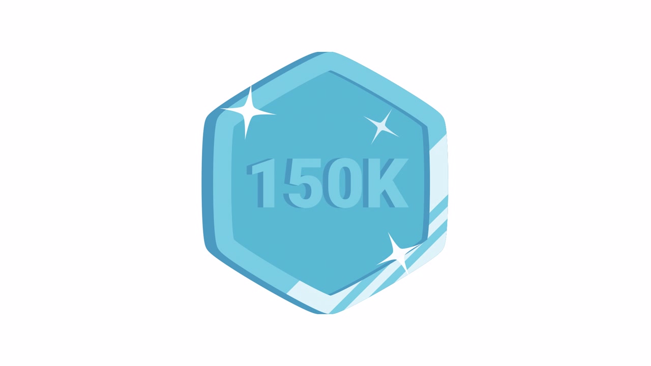 Badge esagonale blu scintillante animato con testo 150K