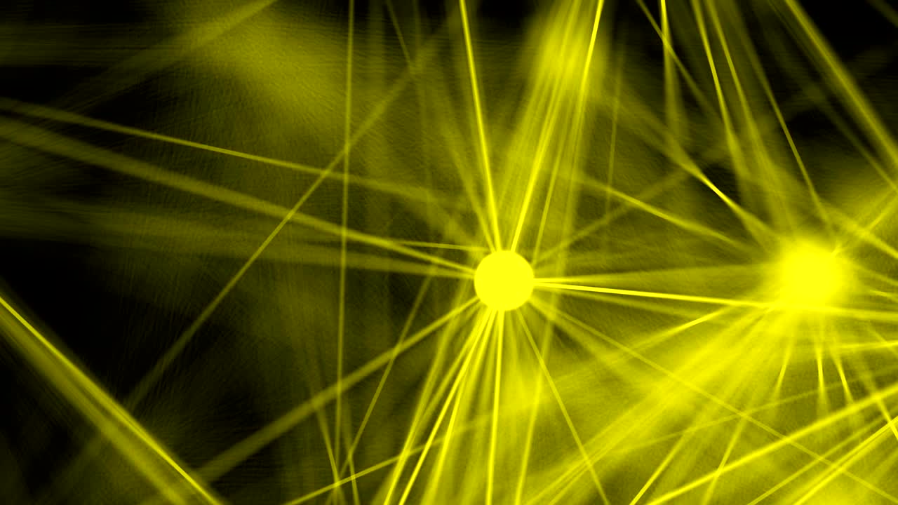 빛으로 빛나는 노란색 태양은 무작위로 움직입니다. 루핑 추상 애니메이션