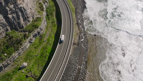 Camper-Van-Roadtripping,-Van-Life,-Famous-Sea-Cliff-Bridge,-Beautiful-Coastal-Highway-Drive,-Australia