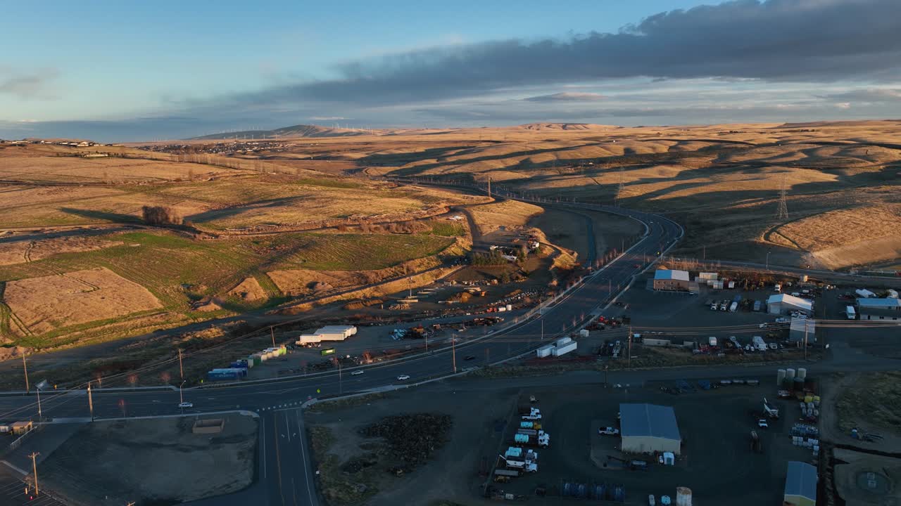 Drone shot of Eastern Washington's roaming rural hills in Kennewick