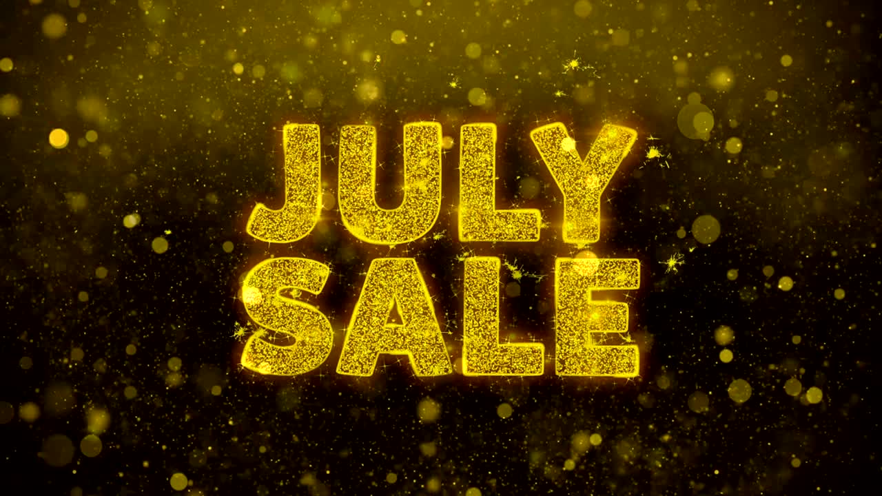 7 월 판매 문서 골든 글리터 반이는 입자 애니메이션