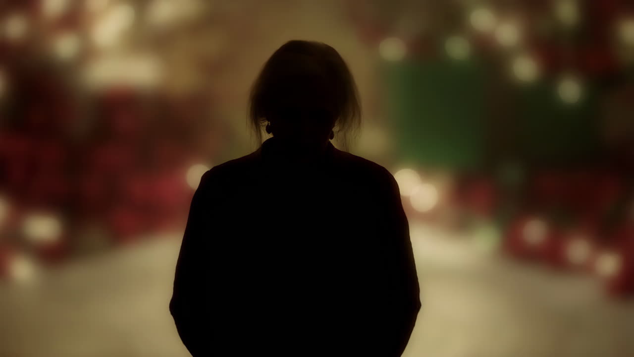 Silhouette of a Person Standing Against a Bokeh Background